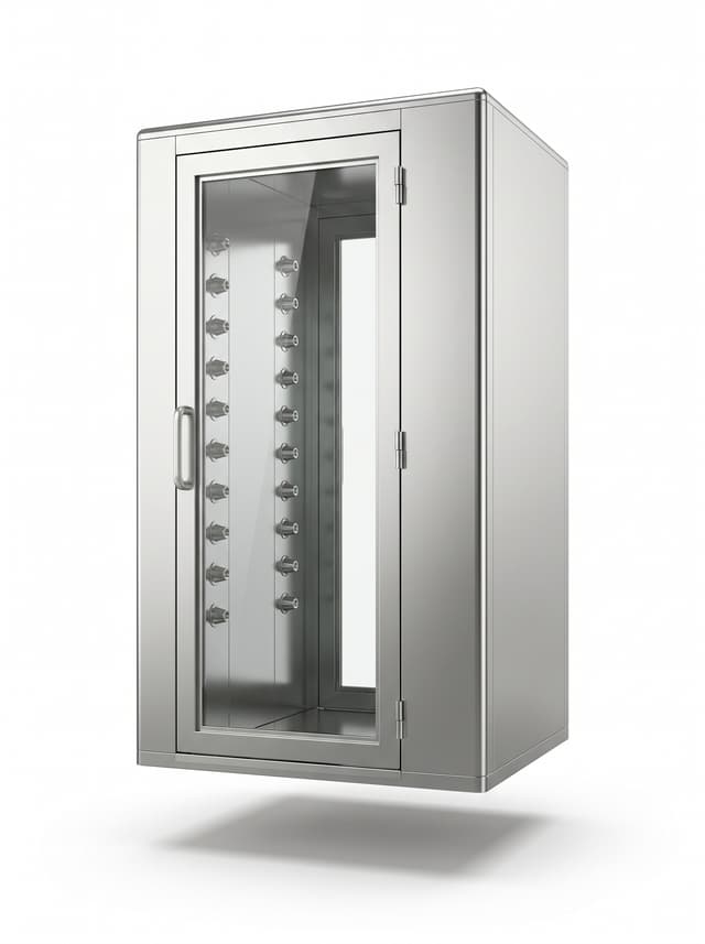 Personnel air shower tunnel with nozzle panels on both side walls