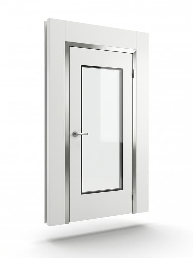 Flush cleanroom door leaf with a vision panel and perimeter seal