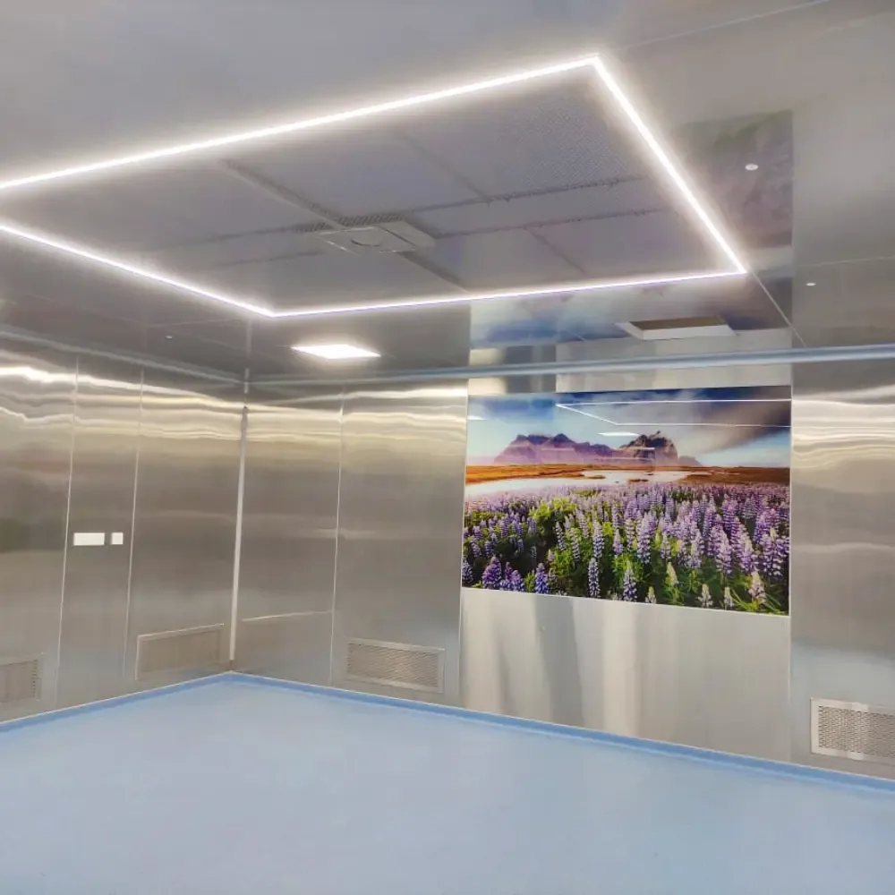 Theatre wall panel with integrated mural and flush service outlets