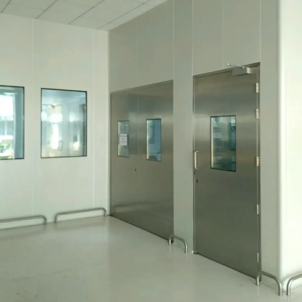 Double-leaf cleanroom door set in a panelled partition at the Bosch facility, Nashik