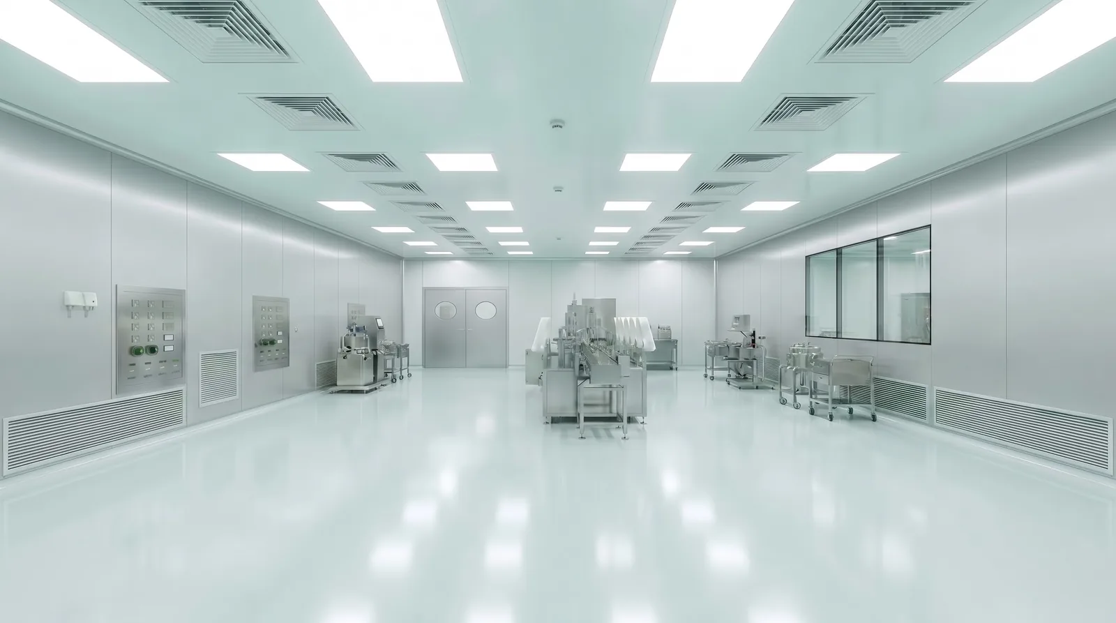 Pharmaceutical cleanroom production line under HEPA-filtered air